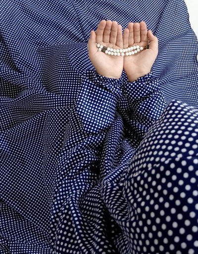 Namaz Chadar Stitched With Elastic Sleeves - Dots Blue