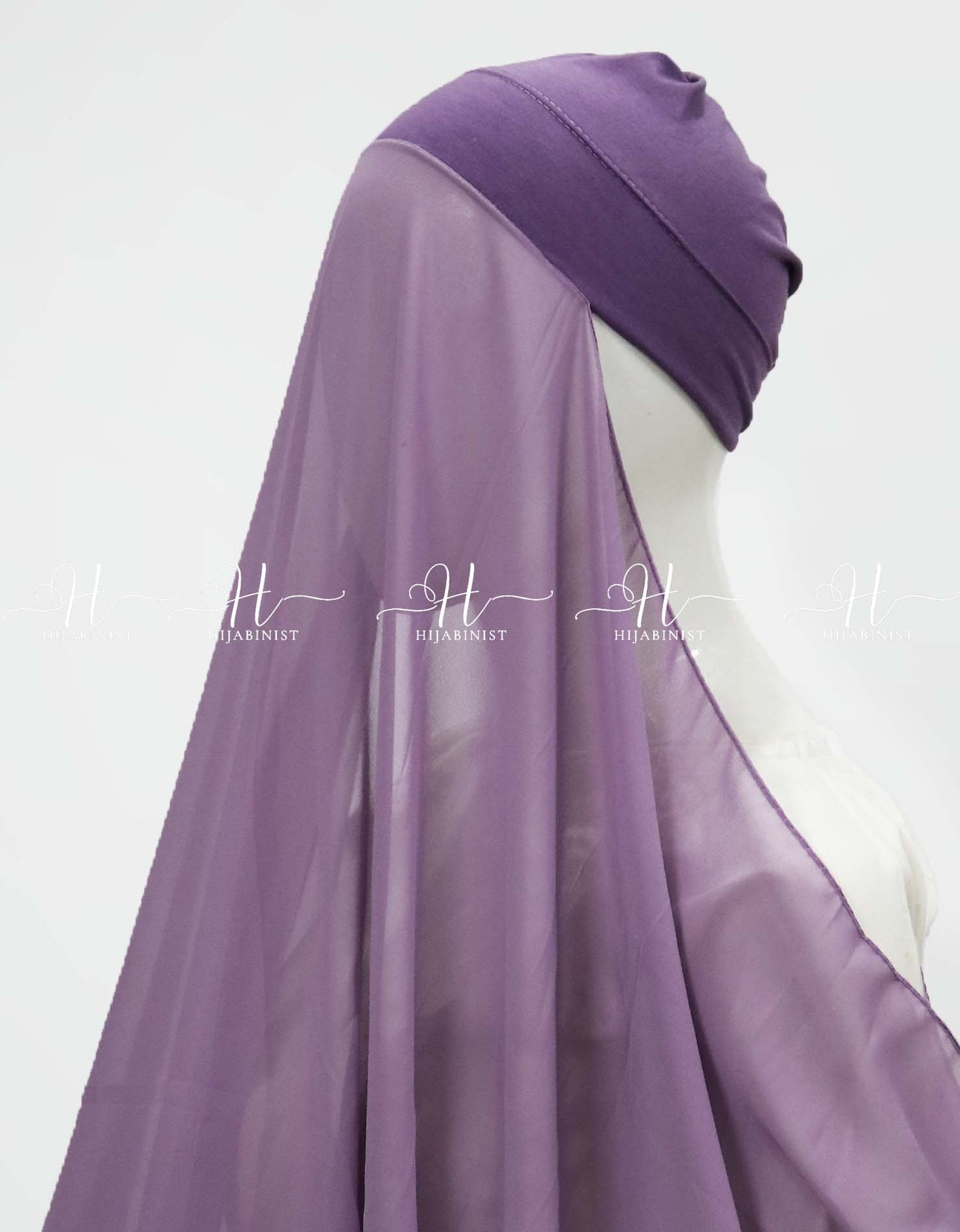 Instant Georgette Hijab With Attached Cap - Chinese Violet