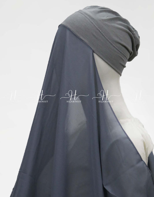 Instant Georgette Hijab With Attached Cap - Cool Grey