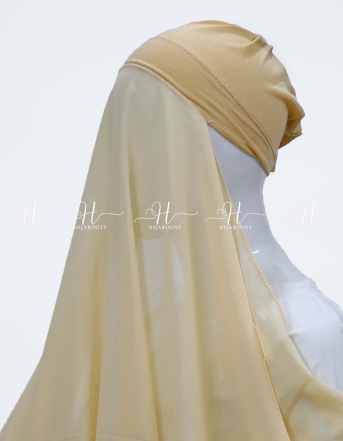 Instant Georgette Hijab With Attached Cap - Cream