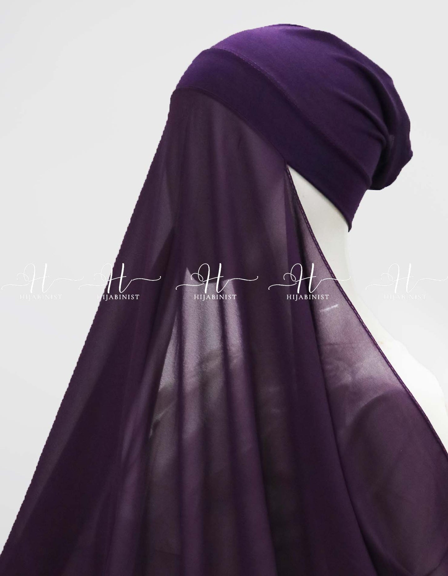 Instant Georgette Hijab With Attached Cap - Deep Lavender