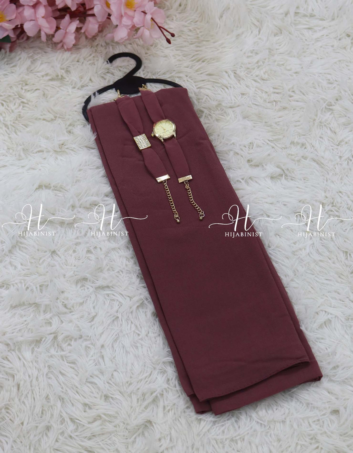 Hijab With Watch And Bracelet - Deep Rose