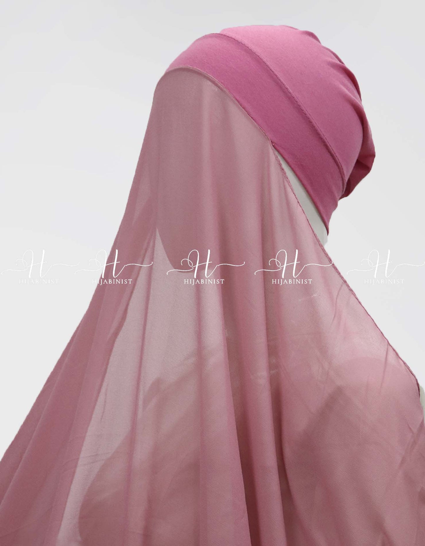 Instant Georgette Hijab With Attached Cap - Light Coral