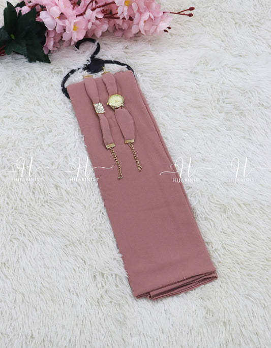 Hijab With Watch And Bracelet - Light Pink