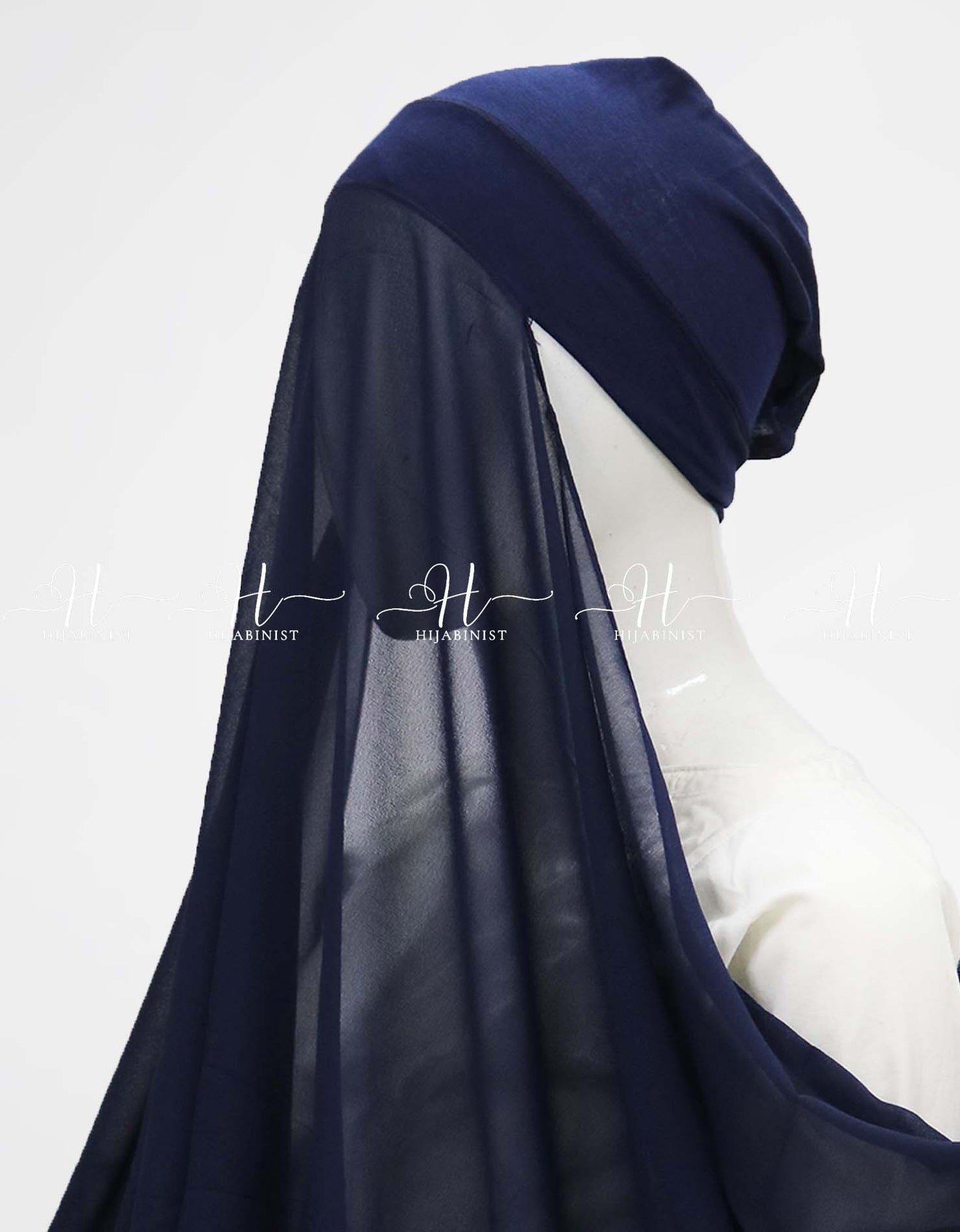 Instant Georgette Hijab With Attached Cap - Navy Blue