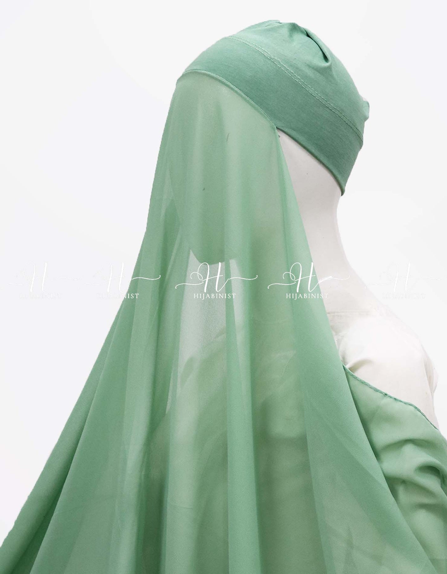 Instant Georgette Hijab With Attached Cap - Pistachio