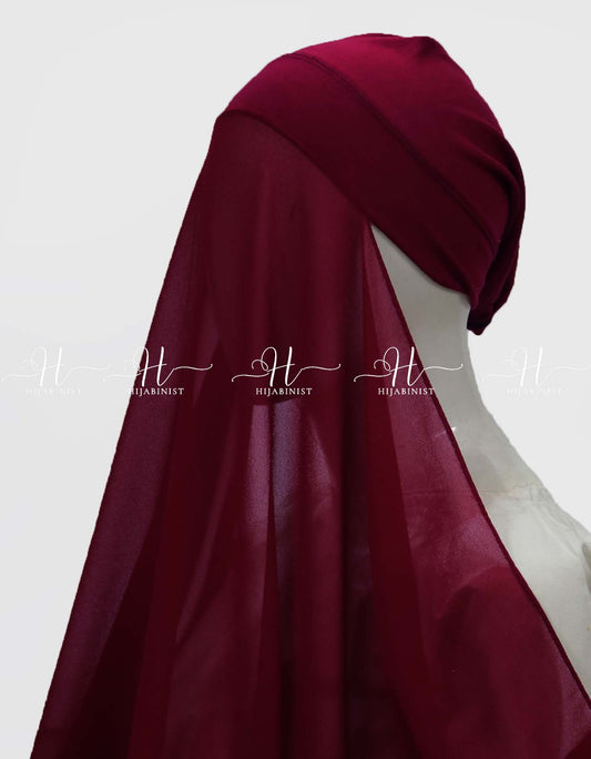 Instant Georgette Hijab With Attached Cap - Ruby