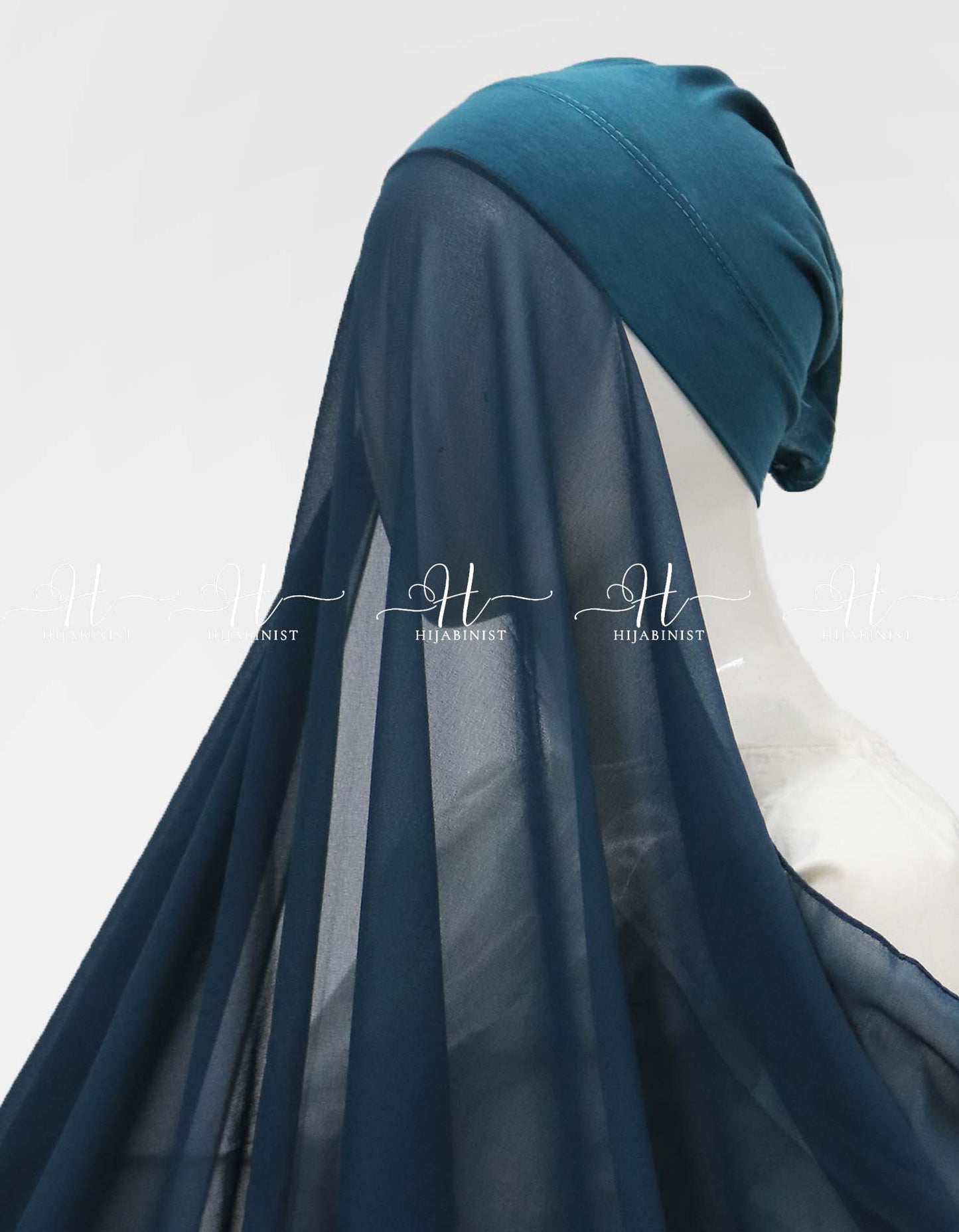 Instant Georgette Hijab With Attached Cap - Turquoise